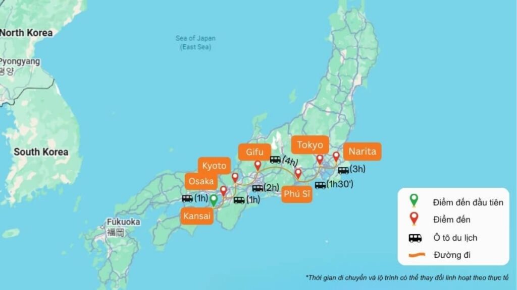 Bản đồ lịch trình Tokyo 5 ngày theo từng khu vực